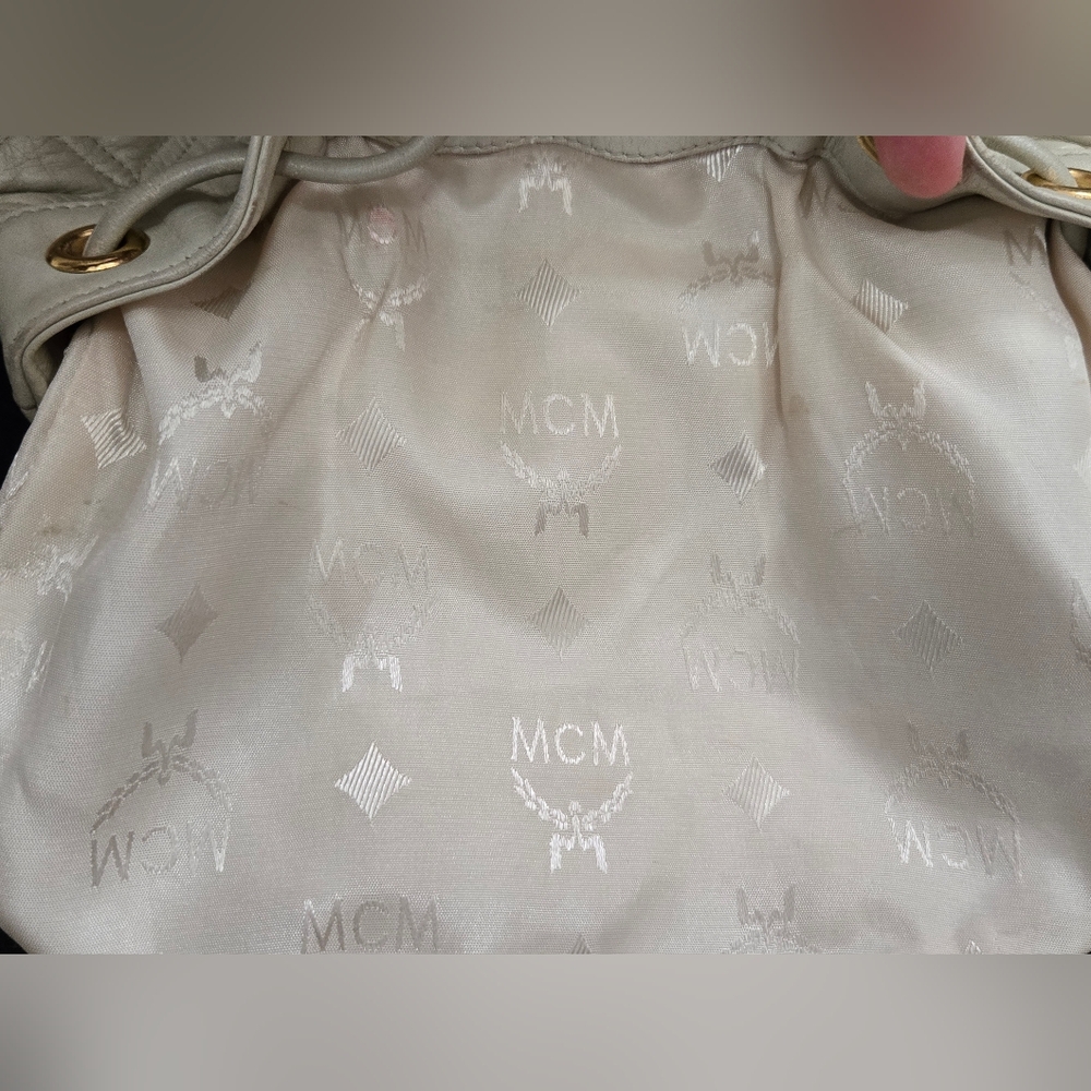 MCM Cream Quilted Crossbody Bucket Bag - Picture 12 of 13